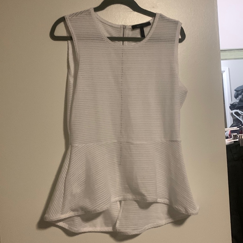 BCBG Maxazria White Mesh Detail Top with Zipper Back